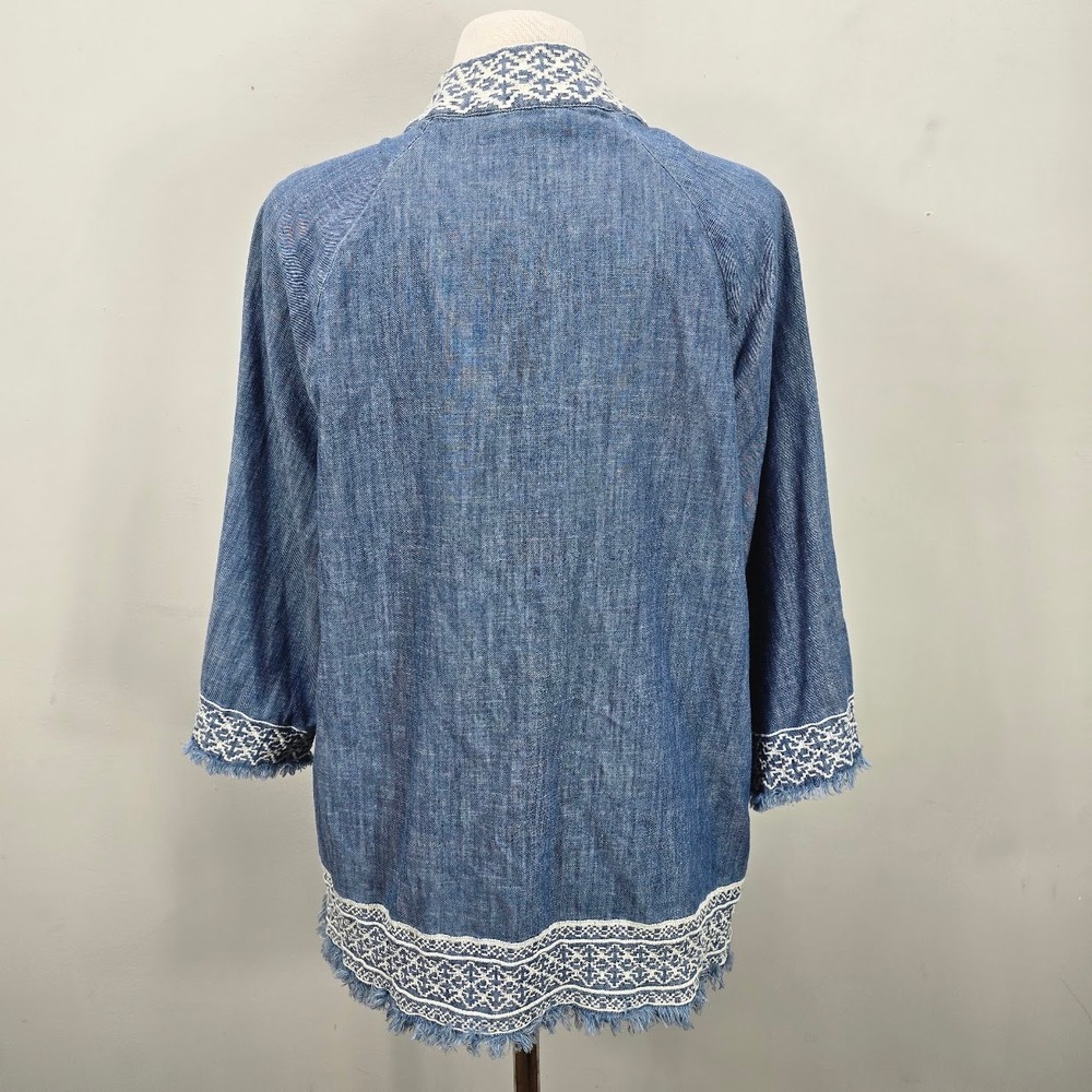 Natural Reflections Open Front Cardigan Kimono M L Chambray Embroidered Boho - Picture 4 of 9